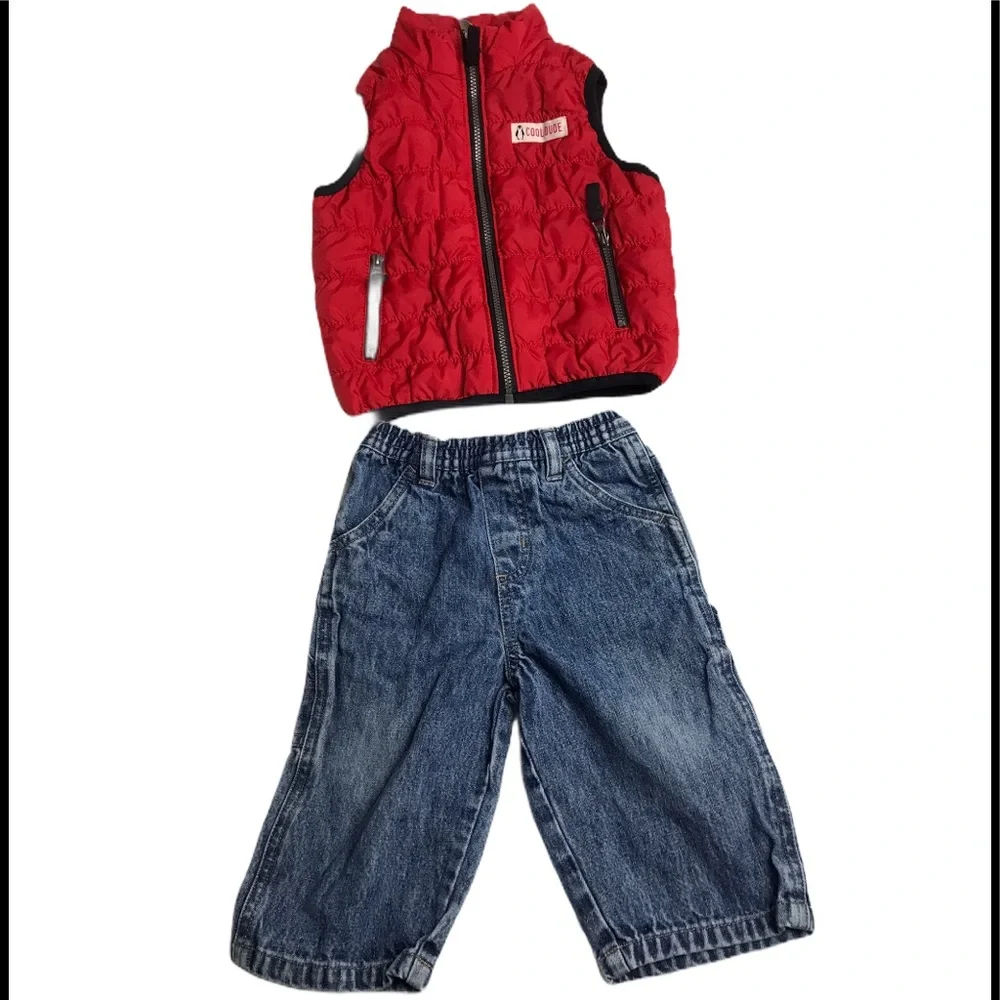 CARTERS thin puffer vest Cherokee jean pants 9M